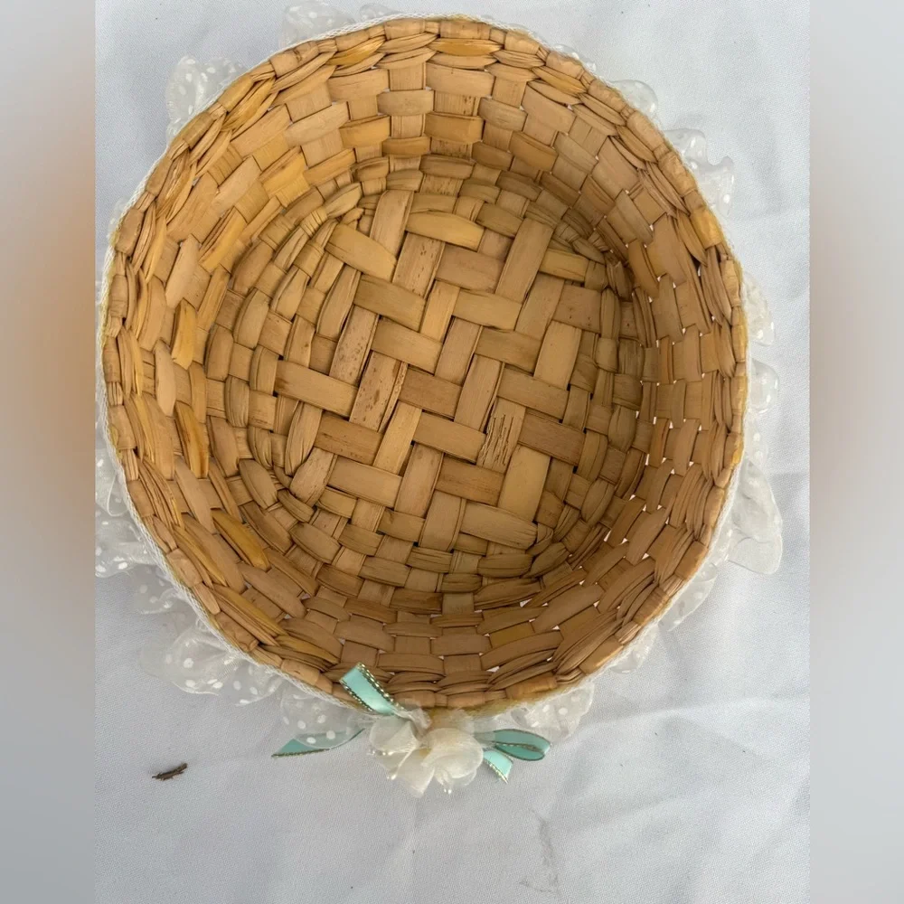 Handcrafted Woven Basket with Ribbon Accent